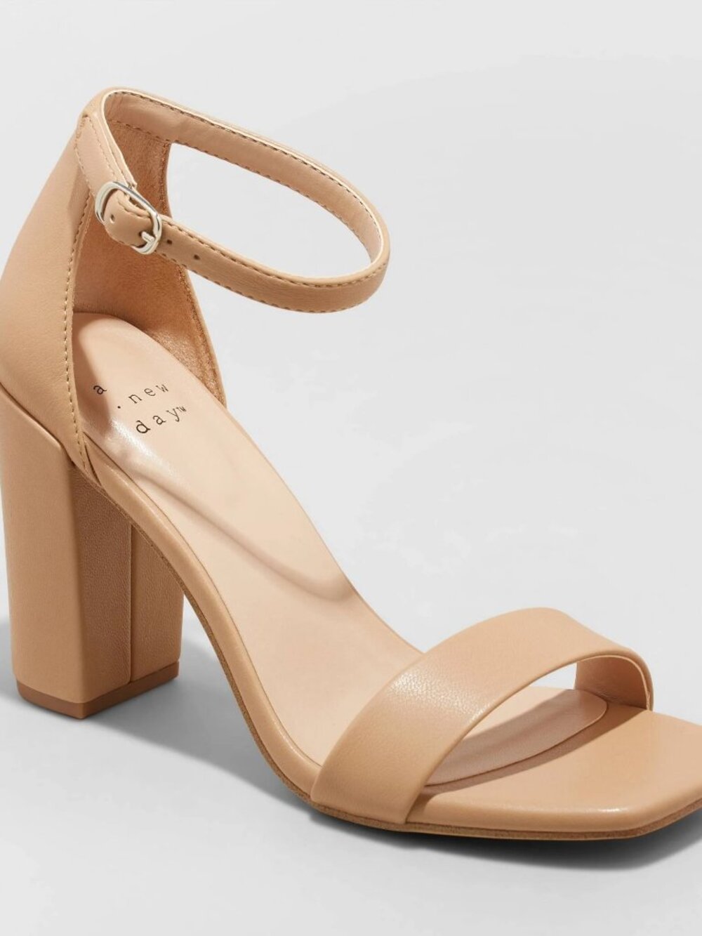 A New Day Ema High Block Heel Sandals Square Toe Taupe Women’s Size 9W NWT